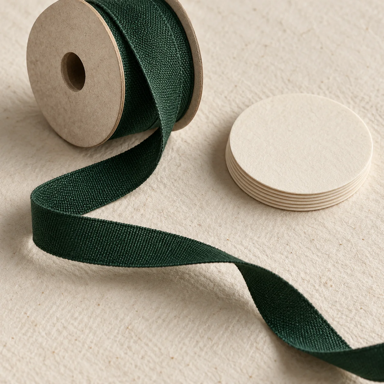 Concept of forest green ribbon and finishing details